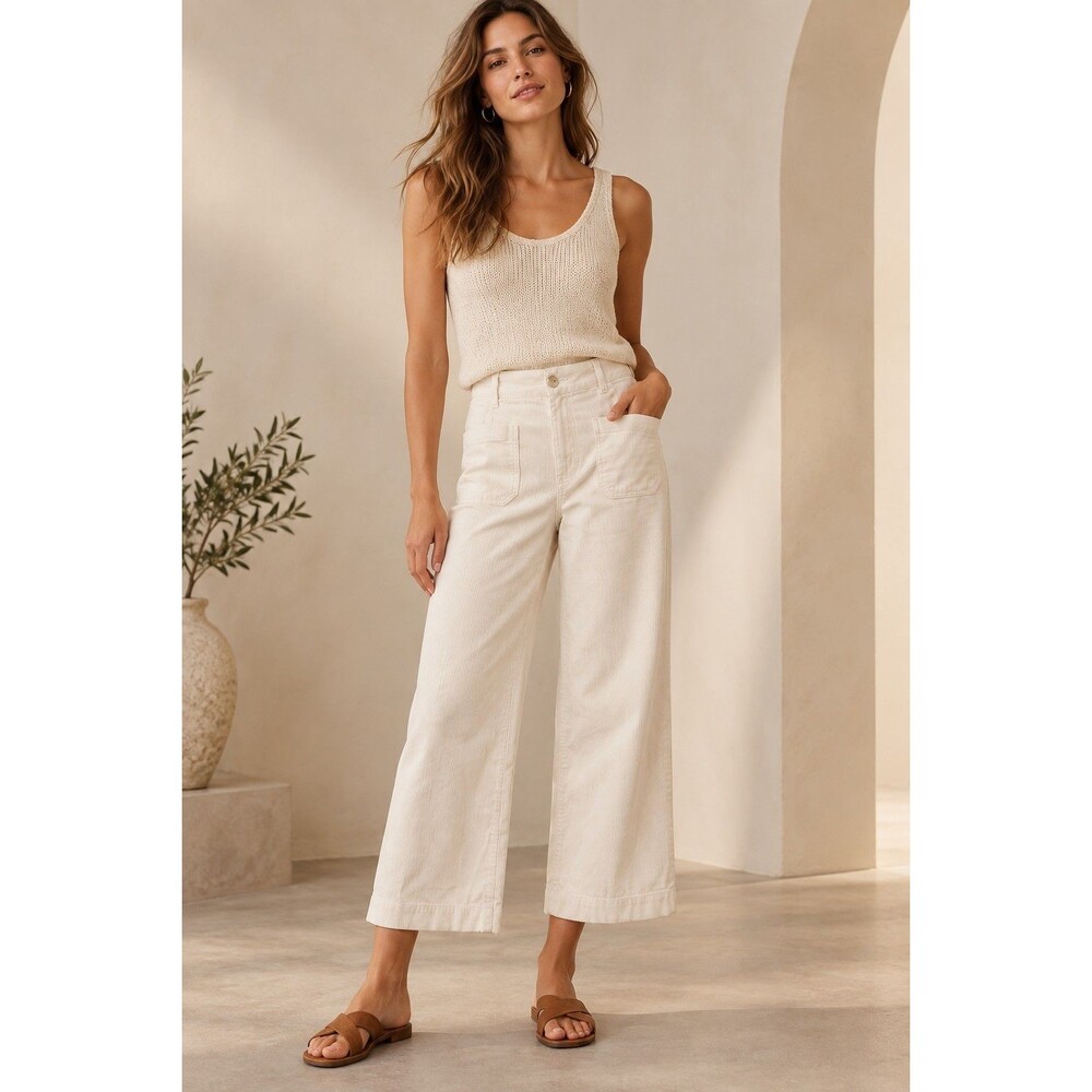 Anthropologie Maeve The Colette Cropped Corduroy Wide Leg Pants Ivory Size 25